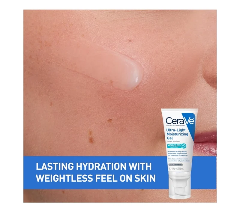 CeraVe Ultra-Light Moisturizing Gel, Hydrating Gel Face Moisturizer w/ Ceramides, Niacinamide, Hyaluronic Acid, Fragrance Free- 1.75 FL oz