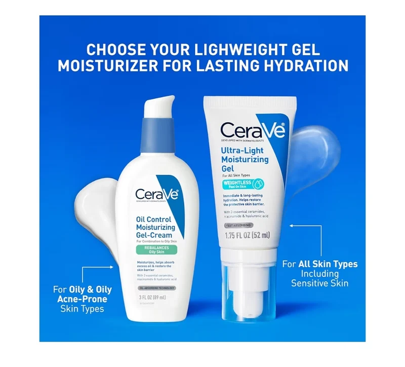 CeraVe Ultra-Light Moisturizing Gel, Hydrating Gel Face Moisturizer w/ Ceramides, Niacinamide, Hyaluronic Acid, Fragrance Free- 1.75 FL oz
