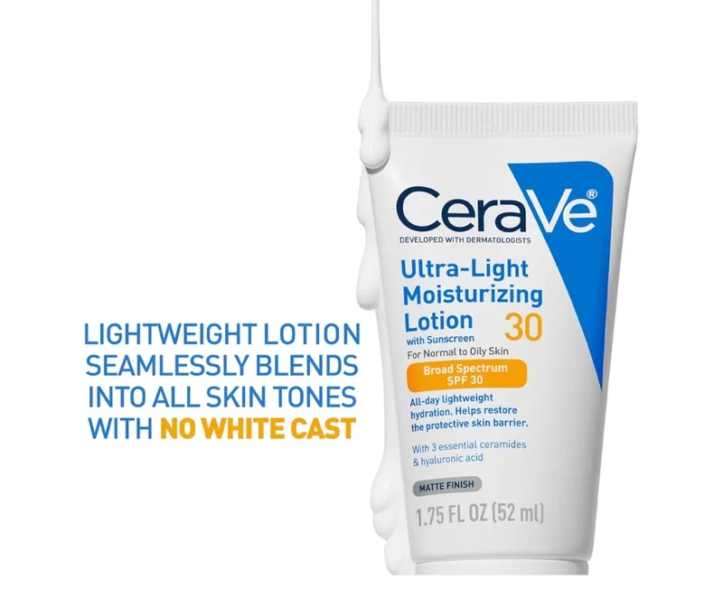 CeraVe Ultra-Light Moisturizing Lotion w/ SPF 30, Daily Face Moisturizer Formulated with Hyaluronic Acid & Ceramides -1.7 oz