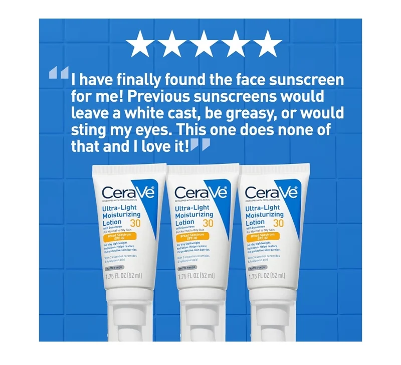 CeraVe Ultra-Light Moisturizing Lotion w/ SPF 30, Daily Face Moisturizer Formulated with Hyaluronic Acid & Ceramides -1.7 oz