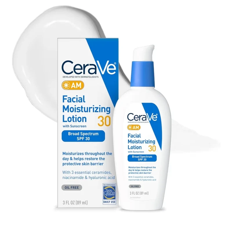 CeraVe AM Facial Moisturizing Lotion w/ SPF 30, Oil-Free Face Moisturizer Hyaluronic Acid, Niacinamide & Ceramides, Non-Comedogenic (3 oz)