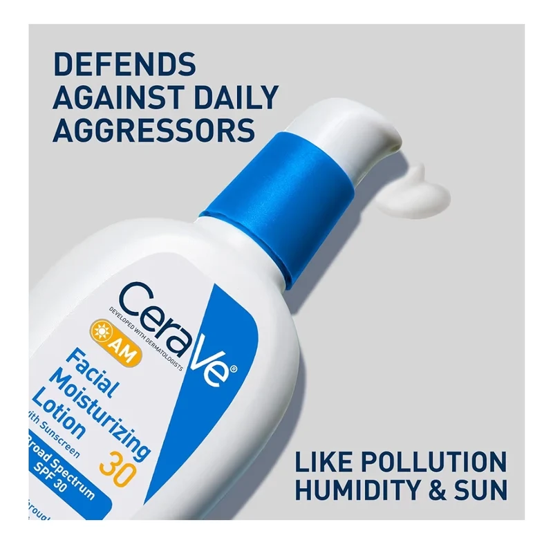 CeraVe AM Facial Moisturizing Lotion w/ SPF 30, Oil-Free Face Moisturizer Hyaluronic Acid, Niacinamide & Ceramides, Non-Comedogenic (3 oz)