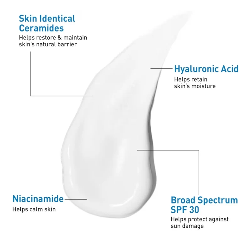 CeraVe AM Facial Moisturizing Lotion w/ SPF 30, Oil-Free Face Moisturizer Hyaluronic Acid, Niacinamide & Ceramides, Non-Comedogenic (3 oz)