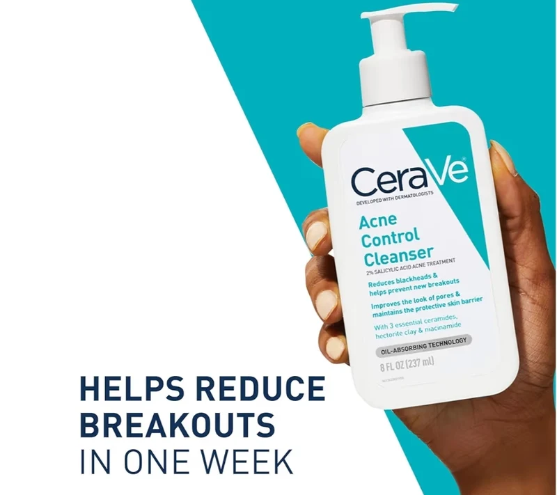CeraVe Acne Treatment Face Wash, Salicylic Acid Cleanser w/ Purifying Clay, Niacinamide, and Ceramides (8 oz)