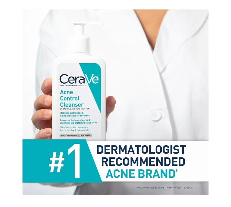 CeraVe Acne Treatment Face Wash, Salicylic Acid Cleanser w/ Purifying Clay, Niacinamide, and Ceramides (8 oz)