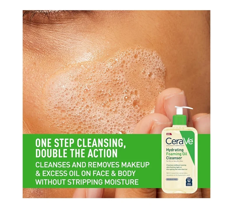 CeraVe Hydrating Foaming Oil Cleanser, Moisturizing Oil Cleanser for Face & Body, Squalane Oil + Hyaluronic Acid + Ceramides - 19 oz