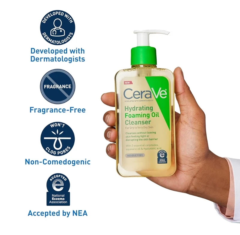 CeraVe Hydrating Foaming Oil Cleanser, Moisturizing Oil Cleanser for Face & Body, Squalane Oil + Hyaluronic Acid + Ceramides - 19 oz