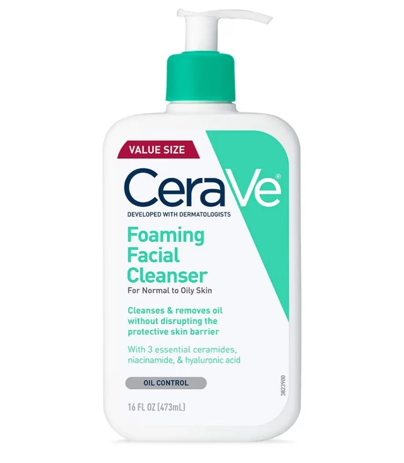 CeraVe Foaming Facial Cleanser, Daily Face Wash for Oily Skin, Hyaluronic Acid + Ceramides + Niacinamide, Fragrance Free & Paraben Free (16 oz)