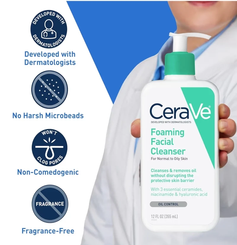 CeraVe Foaming Facial Cleanser, Daily Face Wash for Oily Skin, Hyaluronic Acid + Ceramides + Niacinamide, Fragrance Free & Paraben Free (16 oz)