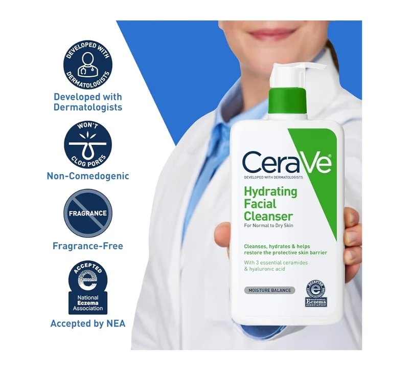 CeraVe Hydrating Facial Cleanser, Moisturizing Face Wash For Dry Skin, Hyaluronic Acid + Ceramides + Glycerin For Normal To Dry Skin