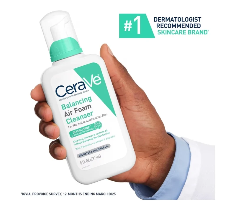 CeraVe Balancing Air Foam Face Wash, Foaming Facial Cleanser For Combination Skin, 8HR Oil Control + 24HR Hydration - 8oz
