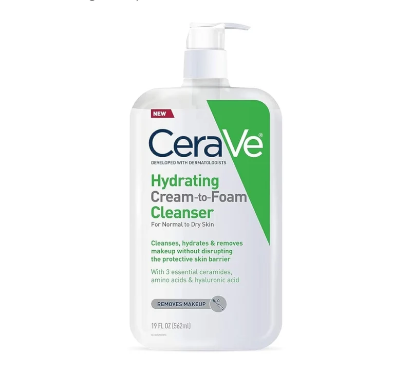 CeraVe Hydrating Cream To Foam Cleanser, Makeup Remover Foaming Facial Cleanser w/ Hyaluronic Acid, Normal To Dry Skin - 19 oz