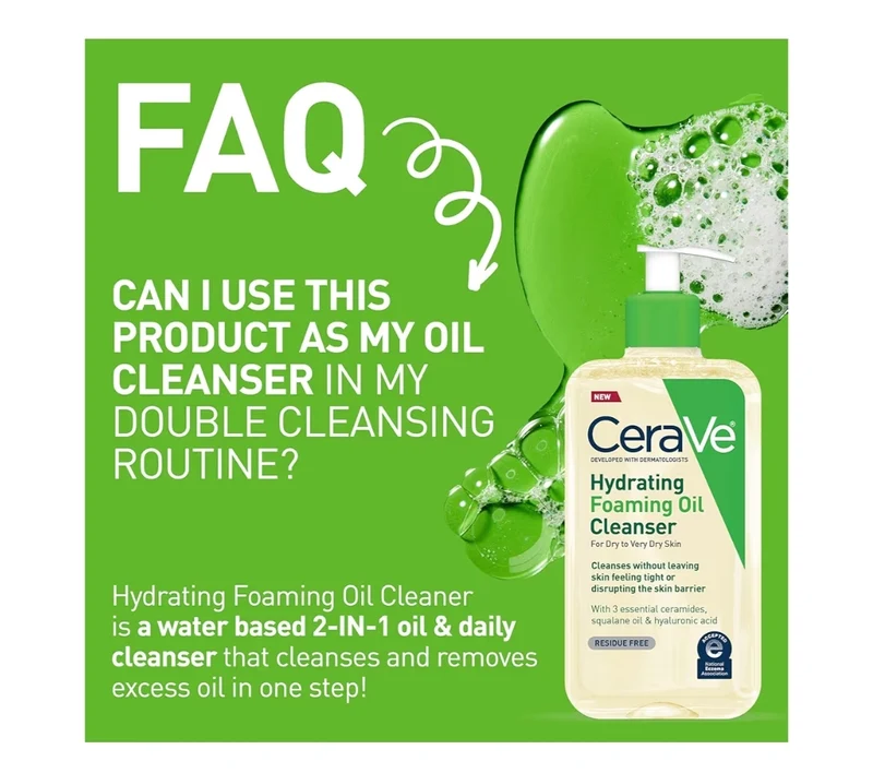 CeraVe Hydrating Foaming Oil Cleanser, Moisturizing Cleanser Squalane Oil + Hyaluronic Acid + Ceramides, For Dry to Very Dry Skin (8 FL Oz)