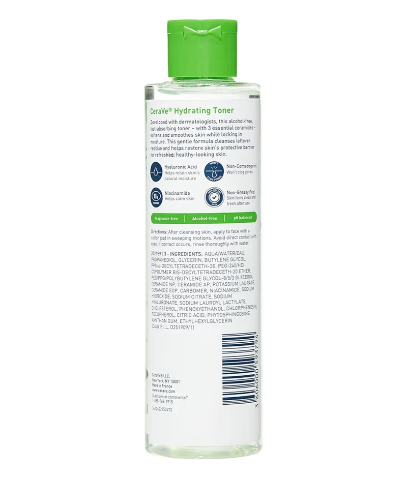 CeraVe Hydrating Toner for Face Non-Alcoholic w/ Hyaluronic Acid, Niacinamide, and Ceramides for Sensitive Dry Skin, Fragrance-Free (6.8 Fl Oz)