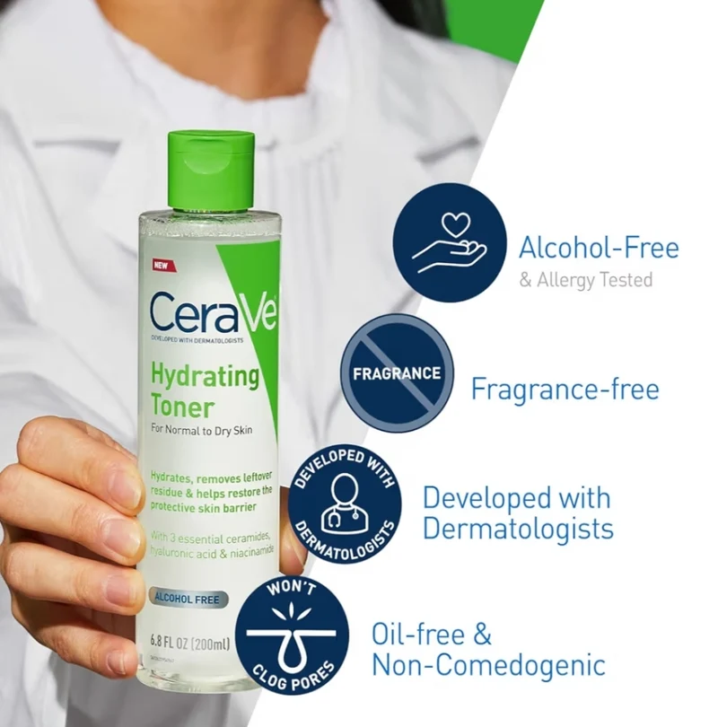 CeraVe Hydrating Toner for Face Non-Alcoholic w/ Hyaluronic Acid, Niacinamide, and Ceramides for Sensitive Dry Skin, Fragrance-Free (6.8 Fl Oz)