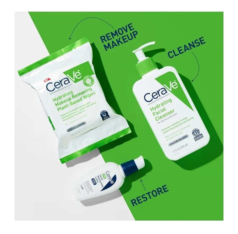 CeraVe Makeup Remover Wipes, Plant Based Face Wipes Waterless Face Wash Suitable for Sensitive Skin Non-comedogenic (25ct)
