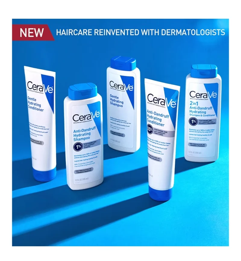CeraVe 2 In 1 Hydrating Anti Dandruff Shampoo And Conditioner, 1% Pyrithione Zinc Dandruff Treatment, Color Safe & Sulfate Free - Relieve Itchy Scalp