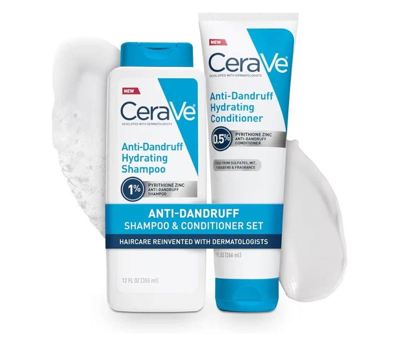 CeraVe Hydrating Anti Dandruff Shampoo and Conditioner Set, Pyrithione Zinc Dandruff Treatment w/ Ceramides, Hyaluronic Acid & Niacinamide