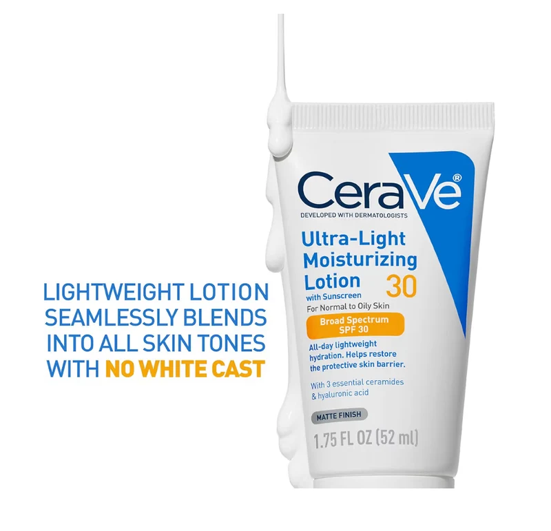 CeraVe Ultra-Light Moisturizing Lotion w/ SPF 30 Formulated with Hyaluronic Acid & Ceramides - Matte Finish (1.7 Ounce)
