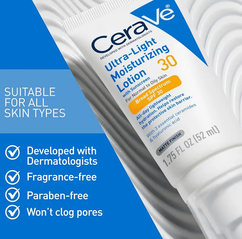 CeraVe Ultra-Light Moisturizing Lotion w/ SPF 30 Formulated with Hyaluronic Acid & Ceramides - Matte Finish (1.7 Ounce)