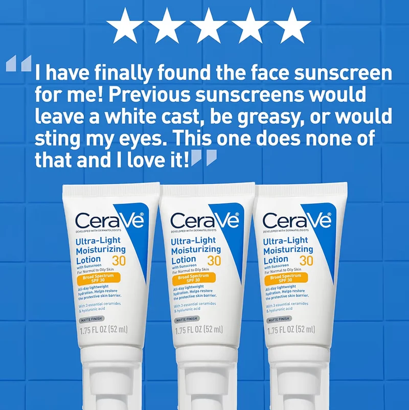 CeraVe Ultra-Light Moisturizing Lotion w/ SPF 30 Formulated with Hyaluronic Acid & Ceramides - Matte Finish (1.7 Ounce)