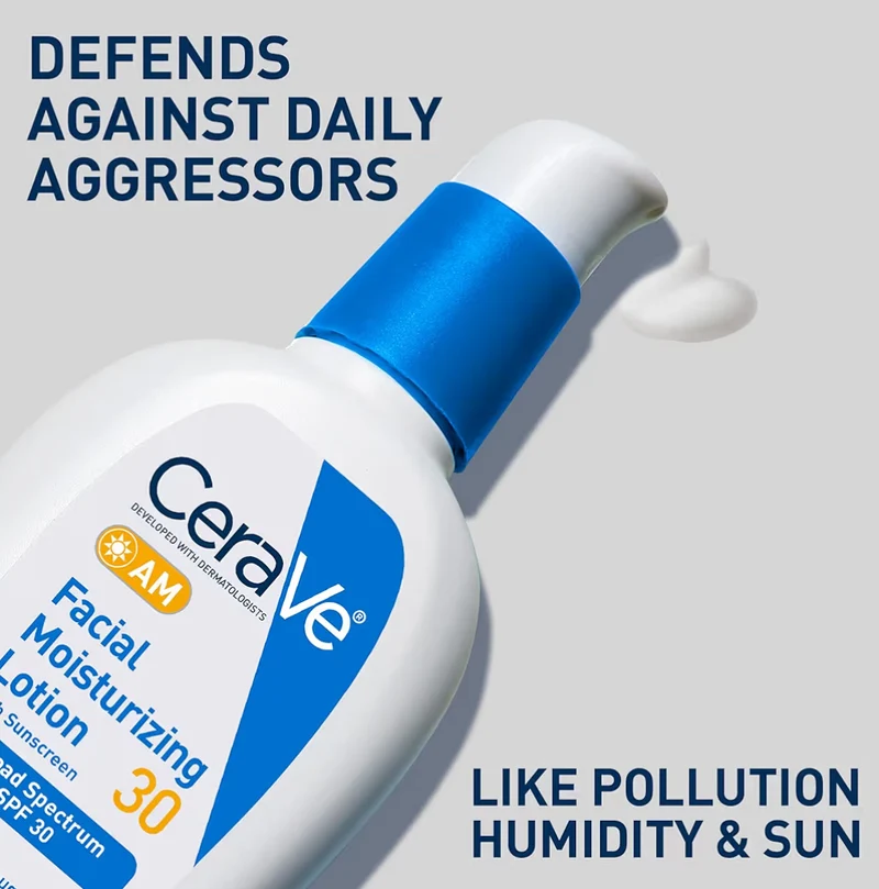 CeraVe AM Facial Moisturizing Lotion SPF 30, Oil-Free Face Moisturizer Hyaluronic Acid, Niacinamide & Ceramides (3 Oz)