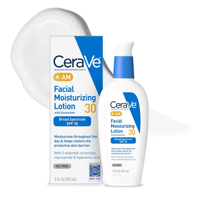CeraVe AM Facial Moisturizing Lotion SPF 30, Oil-Free Face Moisturizer Hyaluronic Acid, Niacinamide & Ceramides (3 Oz)