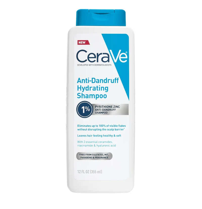 CeraVe Hydrating Anti Dandruff Shampoo, 1% Pyrithione Zinc Dandruff Treatment Eliminate Flakes & Itchy Scalp Relief, Sulfate Free (12 Oz)