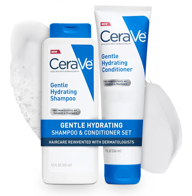 CeraVe Gentle Hydrating Shampoo and Conditioner Set w/ Ceramides, Niacinamide & Hyaluronic Acid - Color Safe - For All Hair Types