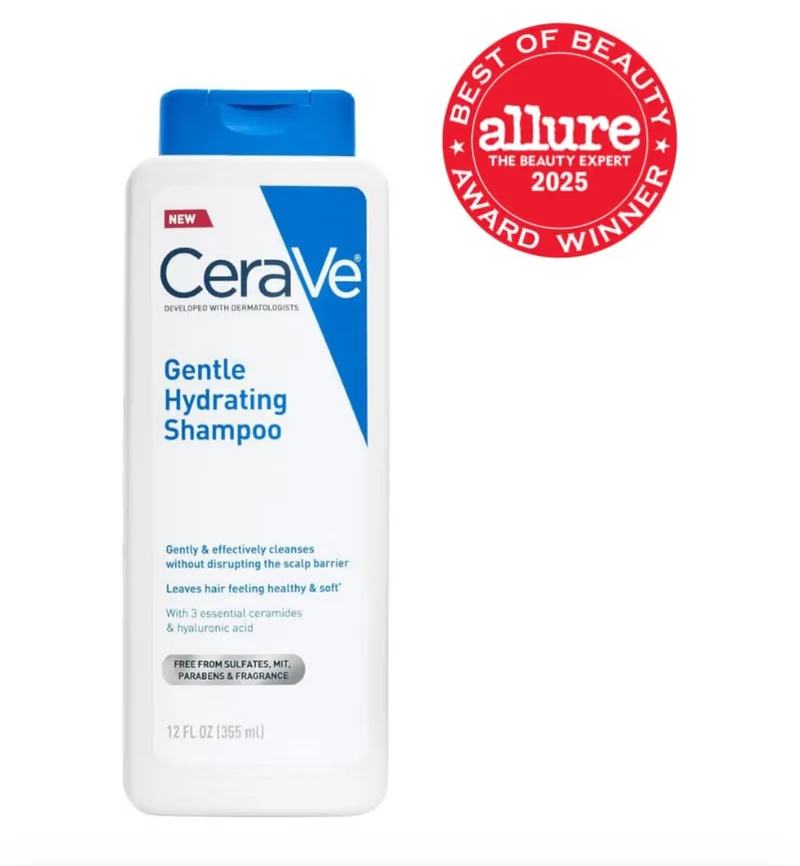CeraVe Gentle Hydrating Shampoo w/ Ceramides, Niacinamide & Hyaluronic Acid for All Hair Types (12 Oz)