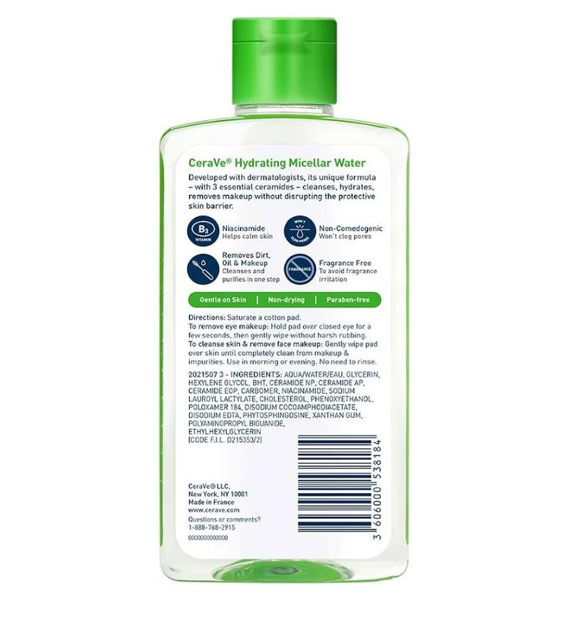 CeraVe Micellar Water, Hydrating Facial Cleanser & Eye Makeup Remover Fragrance-Free & Non-Irritating (10 Fluid Oz)