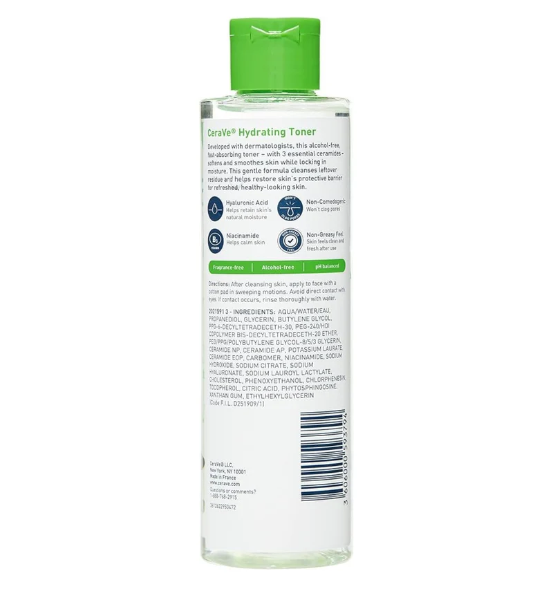 CeraVe Hydrating Toner w/ Hyaluronic Acid, Niacinamide, and Ceramides for Sensitive Dry Skin Full Size (6.8 Fl Oz)
