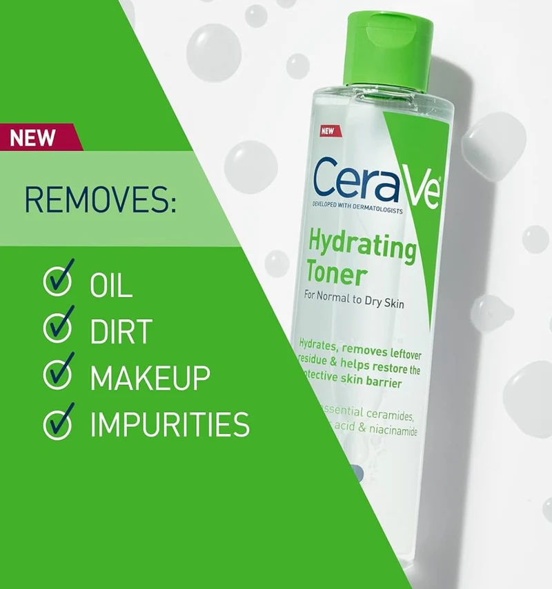 CeraVe Hydrating Toner w/ Hyaluronic Acid, Niacinamide, and Ceramides for Sensitive Dry Skin Full Size (6.8 Fl Oz)
