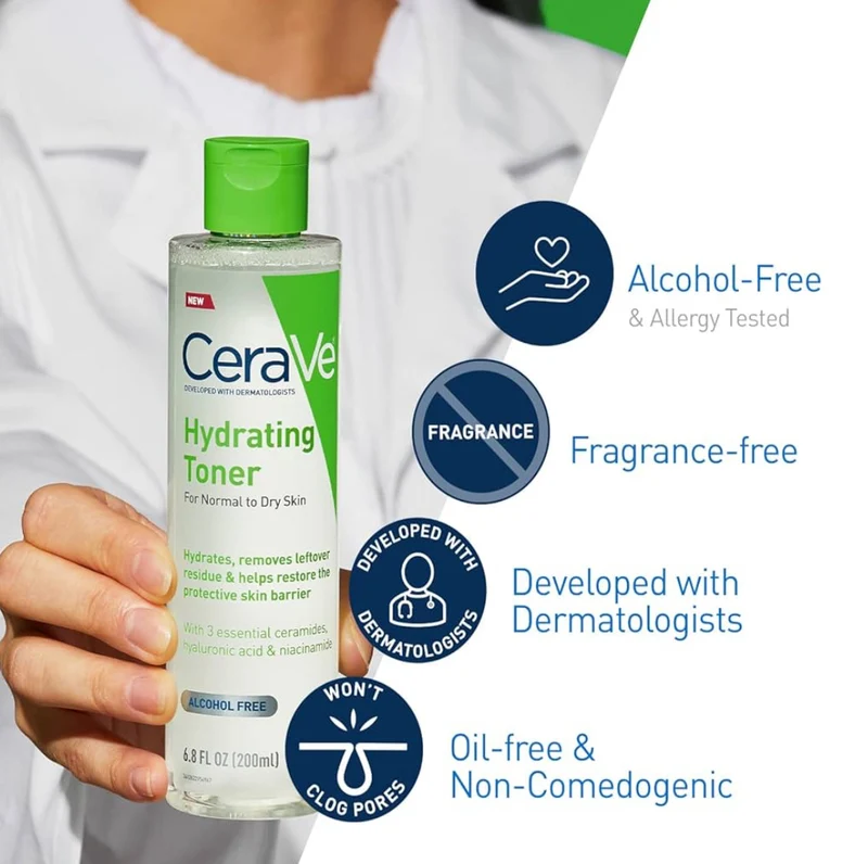 CeraVe Hydrating Toner w/ Hyaluronic Acid, Niacinamide, and Ceramides for Sensitive Dry Skin Full Size (6.8 Fl Oz)