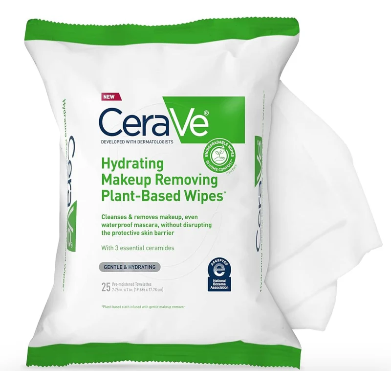 CeraVe Makeup Remover Wipes, Plant Based Biodegradable Waterless Face Wash, Travel Essentials Non-comedogenic -1 PK