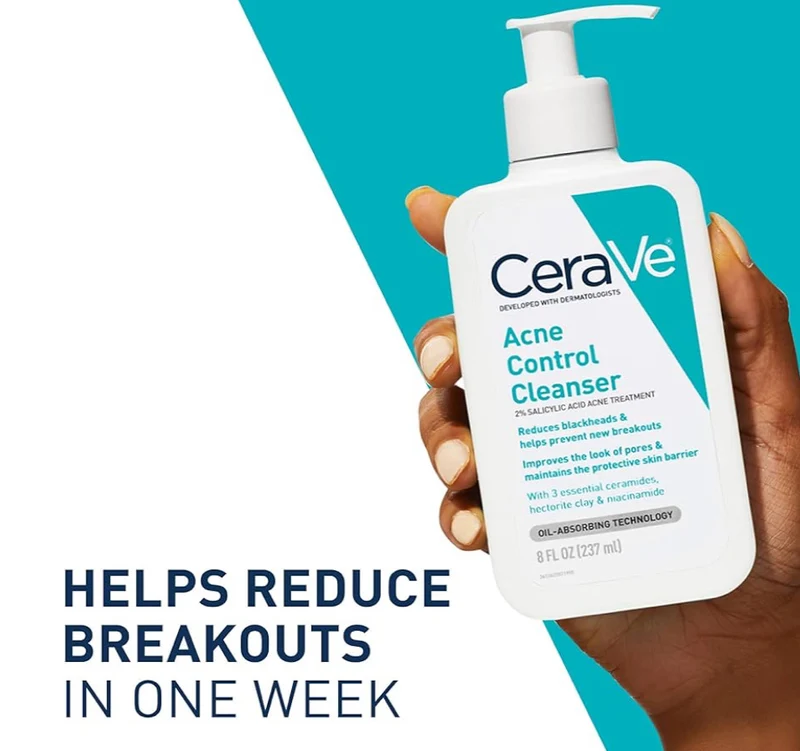 CeraVe Acne Control Cleanser, 2% Salicylic Acid Treatment Formulated w/ Niacinamide + Ceramides + Oil Absorbing Clay Fragrance Free (16 Oz)