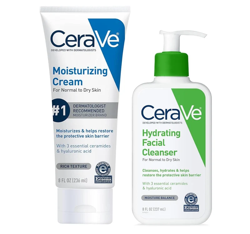 CeraVe Hydrating Skin Care Set - (8oz)Moisturizing Cream & (8oz)Hydrating Facial Cleanser, Ceramides + Hyaluronic Acid Moisturizer