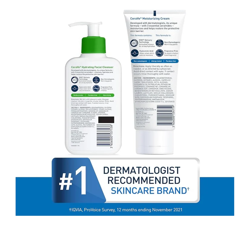 CeraVe Hydrating Skin Care Set - (8oz)Moisturizing Cream & (8oz)Hydrating Facial Cleanser, Ceramides + Hyaluronic Acid Moisturizer