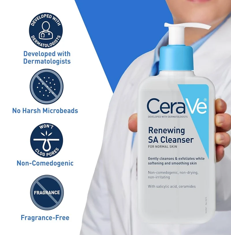 CeraVe Renewing Salicylic Acid Cleanser, Formulated w/ Hyaluronic Acid, Niacinamide, & Ceramides Non Comedogenic & Fragrance Free (16 Oz)