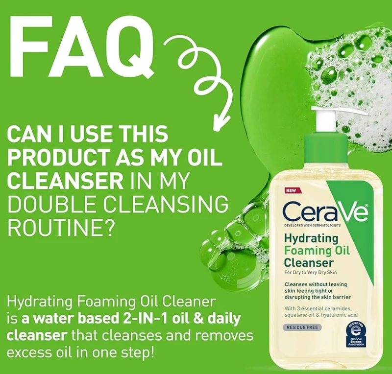 CeraVe Hydrating Foaming Oil Cleanser, Moisturizing Cleanser for Face & Body, Squalane Oil + Hyaluronic Acid For Dry to Very Dry Skin (8 FL Oz)
