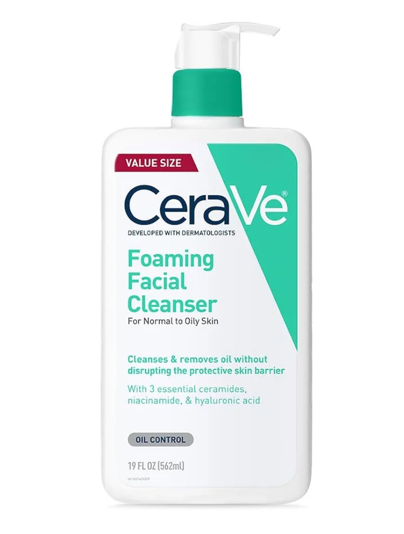 CeraVe Foaming Facial Cleanser, Daily Face Wash for Oily Skin, Hyaluronic Acid + Ceramides + Niacinamide, Fragrance Free & Paraben Free (19 oz)