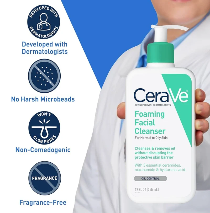 CeraVe Foaming Facial Cleanser, Daily Face Wash for Oily Skin, Hyaluronic Acid + Ceramides + Niacinamide, Fragrance Free & Paraben Free (19 oz)