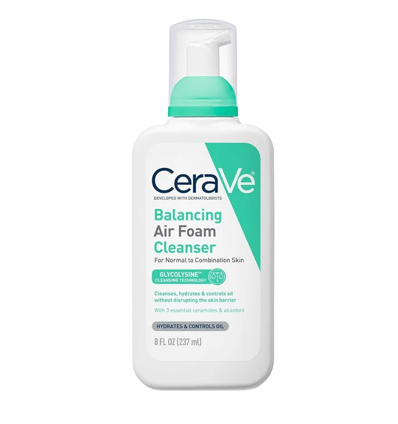 CeraVe Balancing Air Foam Face Wash For Combination Skin, 8HR Oil Control + 24HR Hydration w/ Glycolysine & 3 Essential Ceramides (8oz)