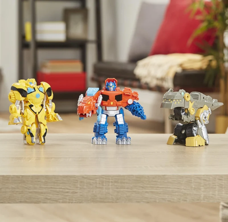 Transformers Playskool Primal Team-Up 3-Pack with Optimus Prime,Bumblebee, and Grimlock Converting Dinosaur Figures, 4.5-Inch Toys, Ages 3 and Up