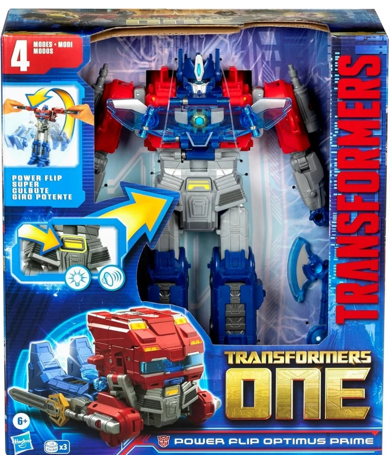 Transformers One Movie Power Flip Optimus Prime (Orion Pax) Converting Action Figure, 4 Modes, 10-inch Interactive Electronic Toy, Lights & Sounds, 6+