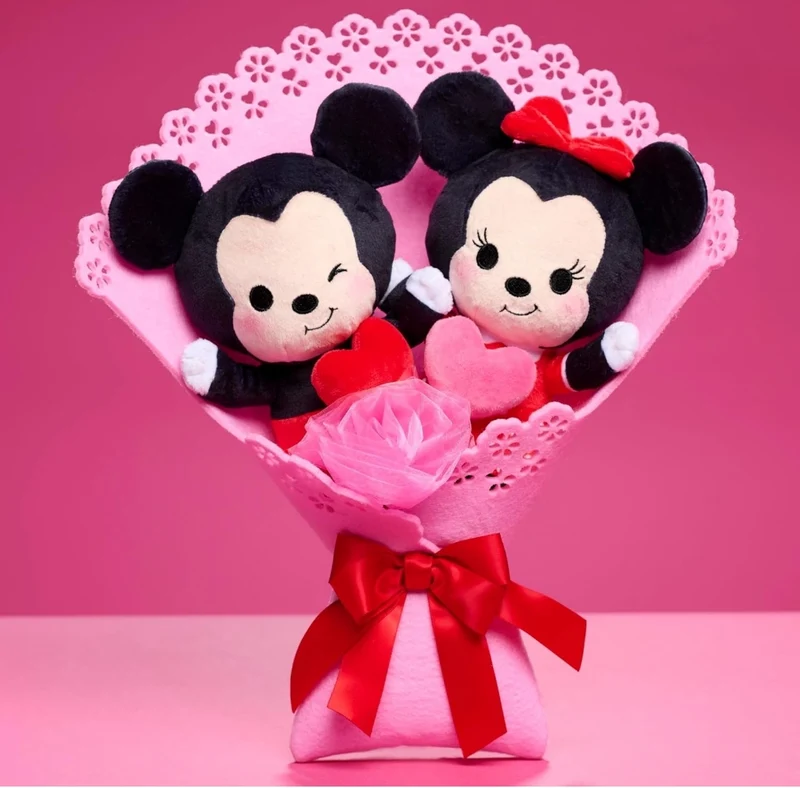 Just Play Disney Valentine’s 13.5" Bouquet w/ Medium Mickey Mouse and Minnie Mouse Plush Stuffed Animals Collectible Plush Hearts