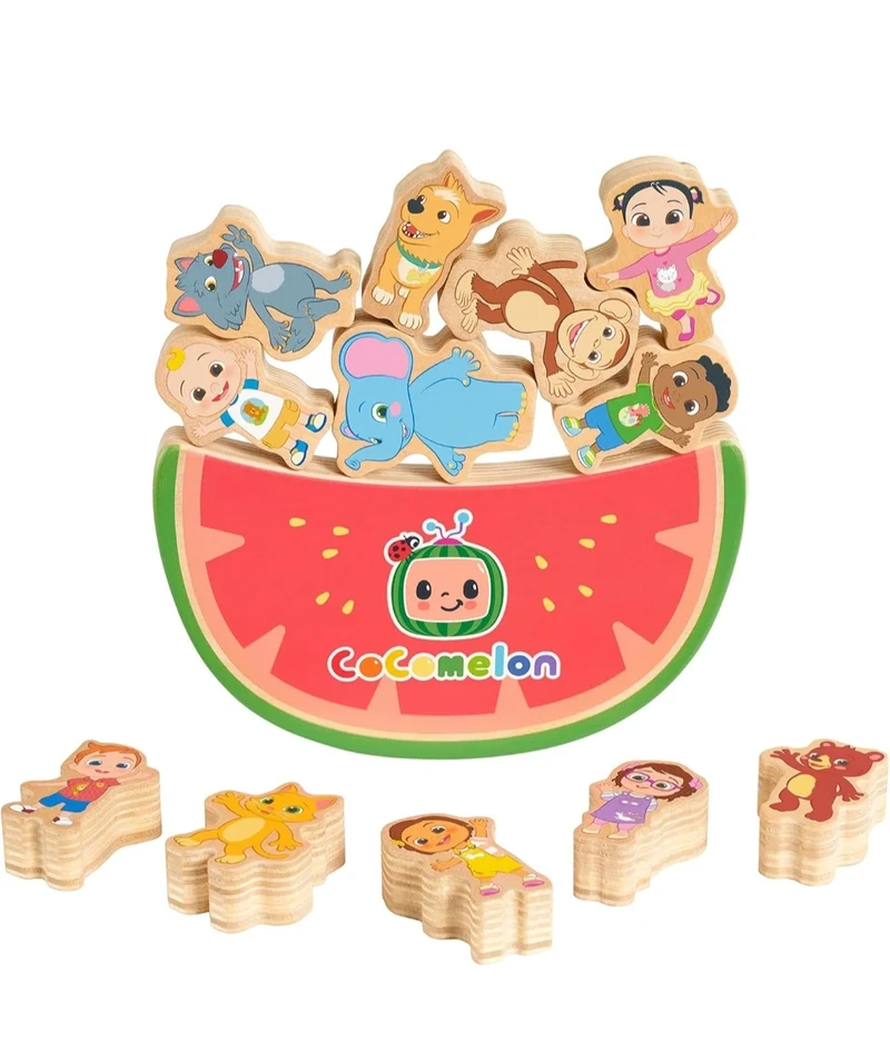 Just Play CoComelon Best Friends Wooden Balance Blocks, Recycled Wood, Kids Toys for Ages 18 Month