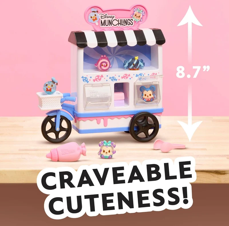 Just Play Disney Munchlings Candy Cart Playset w/ Lights (13-Pieces) Color Change and Scented Figures