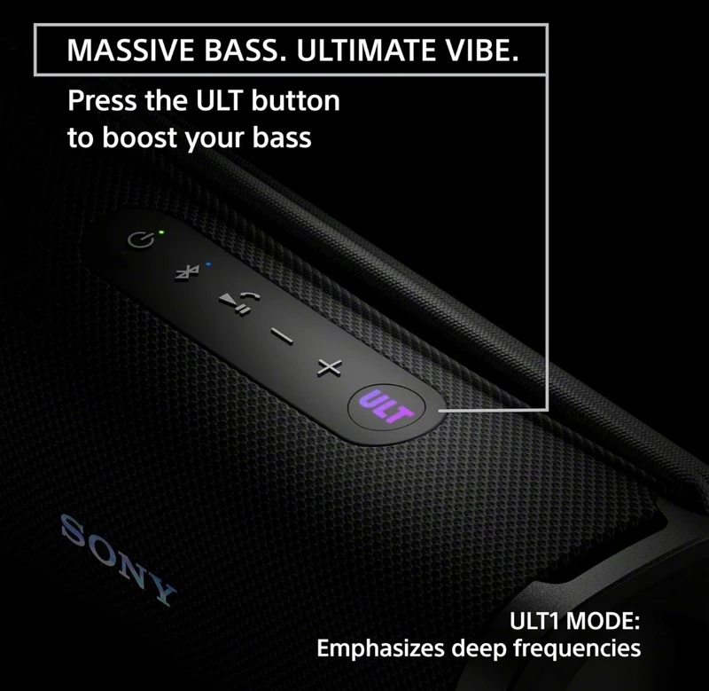 Sony ULT Field 1 Waterproof Portable Bluetooth Speaker, Enhanced Bass, 12h Battery, IP67 Rated Dustproof Shockproof Rustproof, Detachable Strap - Black