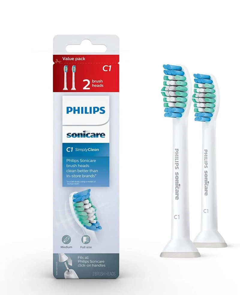 Philips Sonicare Genuine Simply Clean Replacement Toothbrush Heads, 2 Brush Heads, White, HX6012/04
